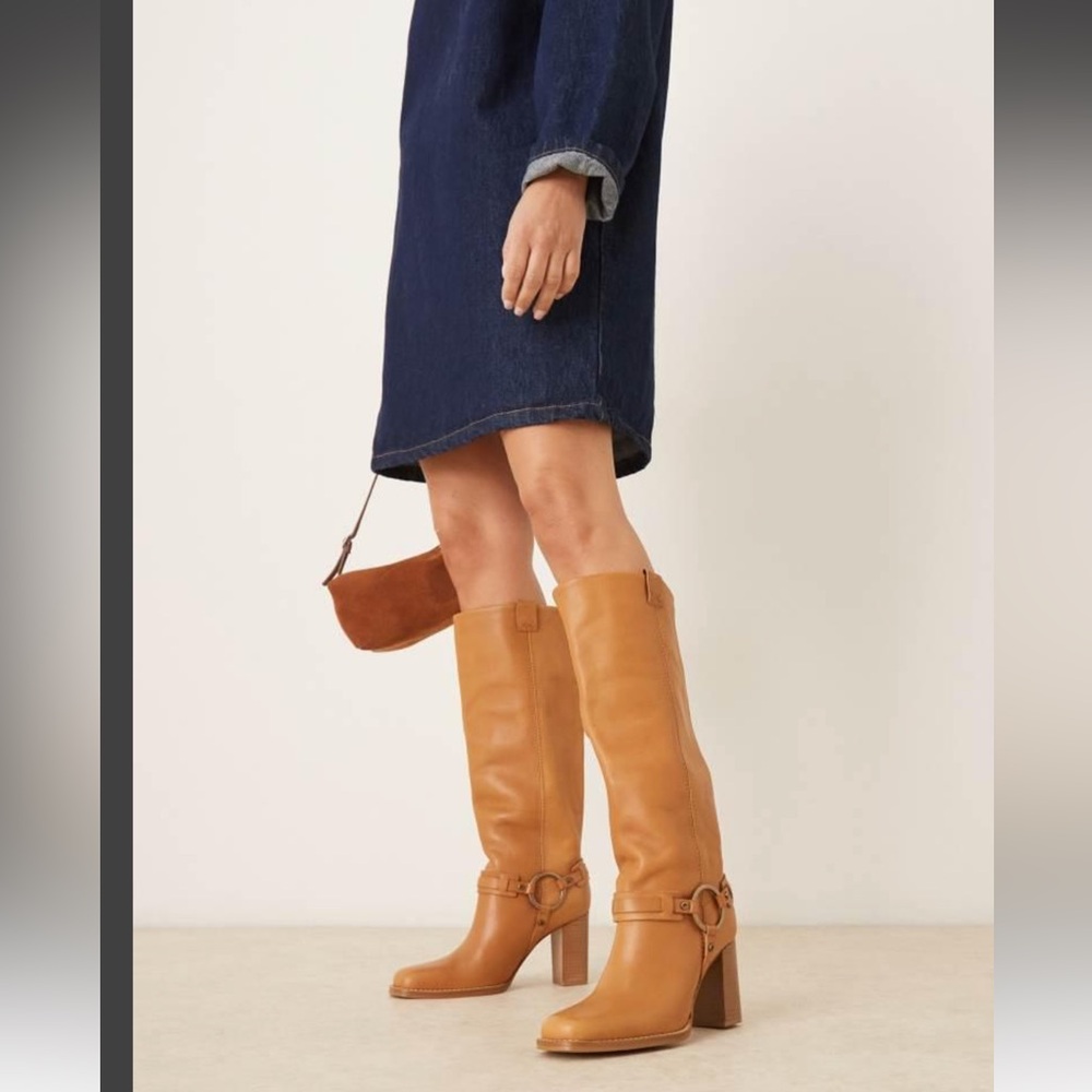 NIB Free People Heidi Harness Tall Boots in Tan Size 8.5
